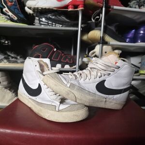 🔥 Nike Blazer Mid Vintage White Black Swoosh Leather Size 8 Men's